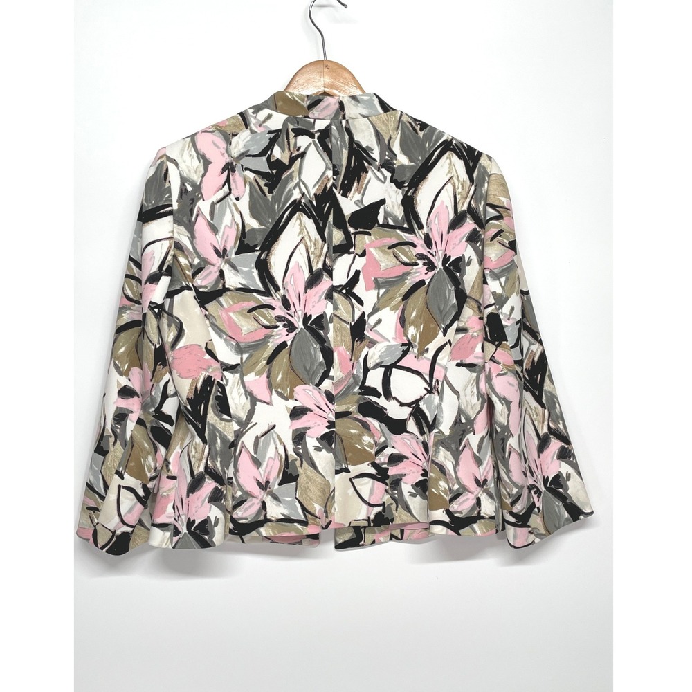 Kasper Women Blazer 10 Open Front Pink Floral Beaded Abstract Jacket Lined - Picture 10 of 11